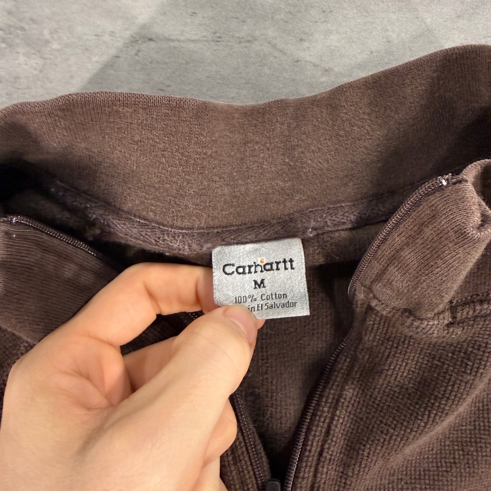 Carhartt 1/4 Zip Pullover Mens Medium Brown Waffle‎ Knit Workwear Sweater K346 - Picture 4 of 9